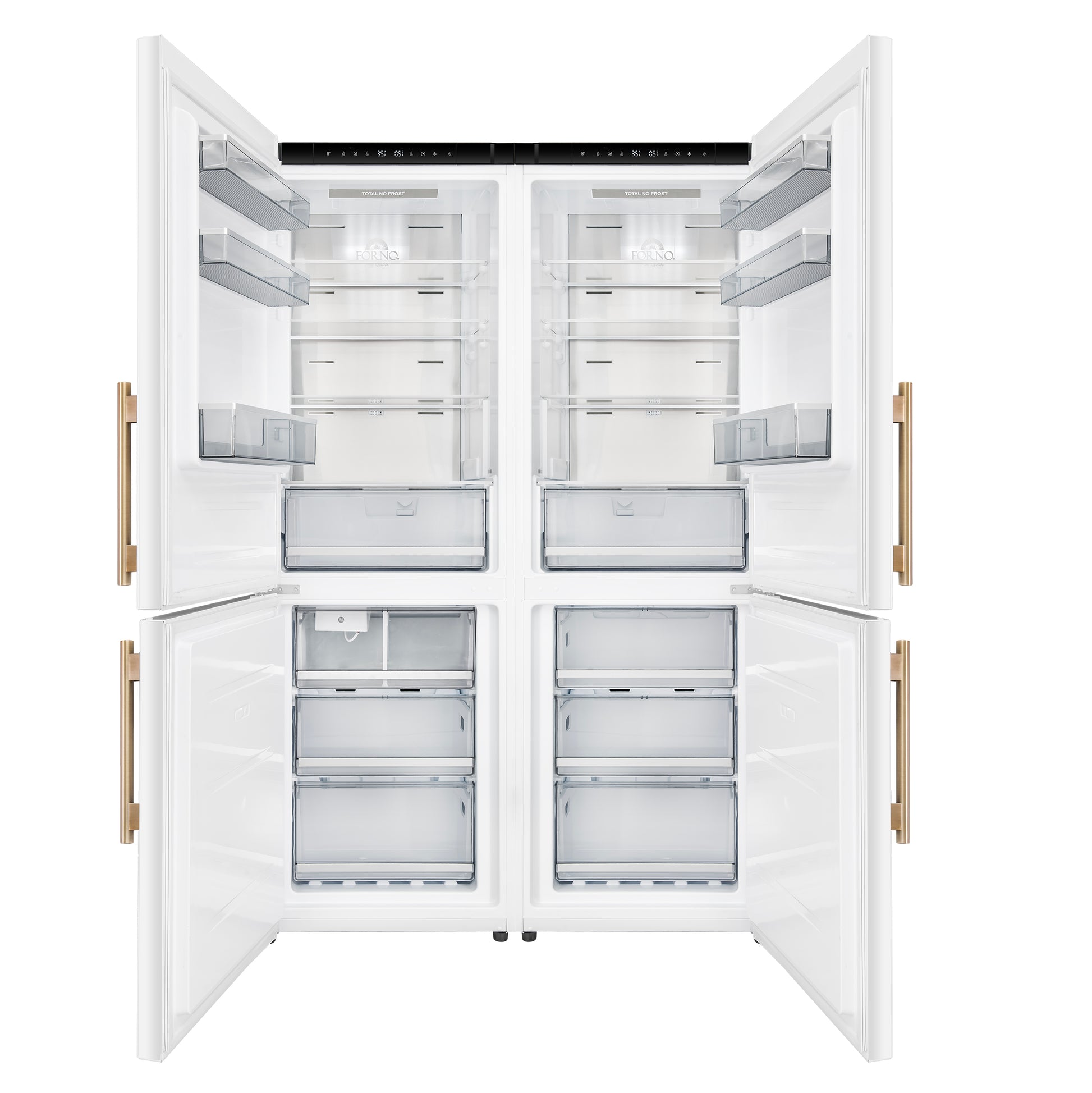 Custodia 48" Bottom Freezer combo, 20.6 cf., Ice Maker, Total No frost, White, Antique Brass handles - Forno Appliances