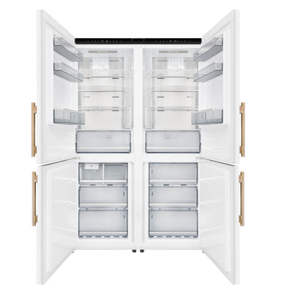 Custodia 48" Bottom Freezer combo, 20.6 cf., Ice Maker, Total No frost, White, Antique Brass handles - Forno Appliances