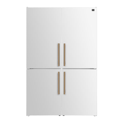 Custodia 48" Bottom Freezer combo, 20.6 cf., Ice Maker, Total No frost, White, Antique Brass handles - Forno Appliances