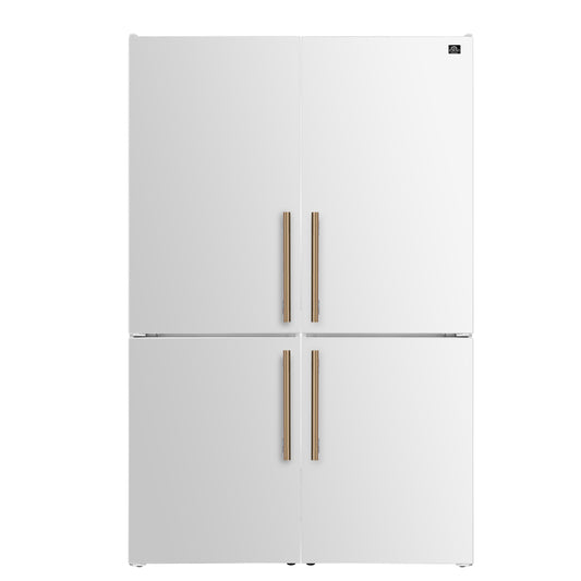Custodia 48" Bottom Freezer combo, 20.6 cf., Ice Maker, Total No frost, White, Antique Brass handles - Forno Appliances