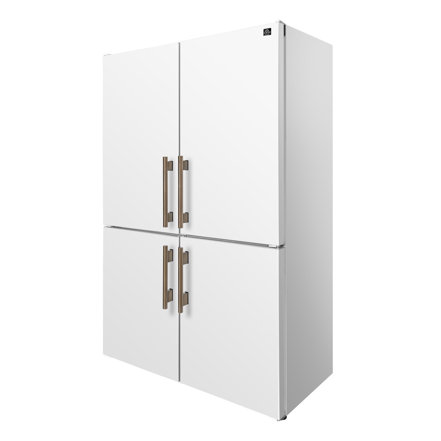 Custodia 48" Bottom Freezer combo, 20.6 cf., Ice Maker, Total No frost, White, Antique Brass handles - Forno Appliances