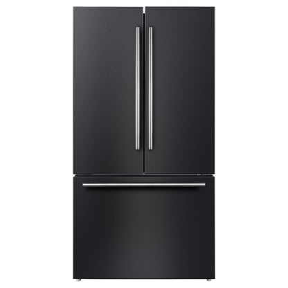 Refrigerador Forno Rivello de 36 pulgadas con puerta francesa en negro con latón antiguo, dispensador de agua interno, hielo filtrado, estantes ajustables, certificación Energy Star