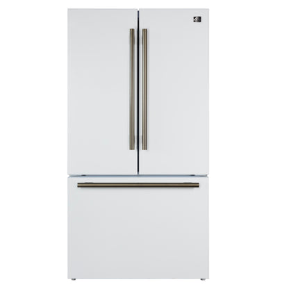 Refrigerador Forno Rivello de 36 pulgadas con puerta francesa en blanco con latón antiguo, dispensador de agua interno, hielo filtrado, estantes ajustables, certificación Energy Star