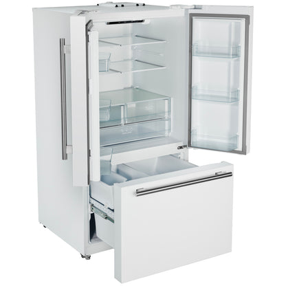 Refrigerador Forno Rivello de 36 pulgadas con puerta francesa en blanco con latón antiguo, dispensador de agua interno, hielo filtrado, estantes ajustables, certificación Energy Star