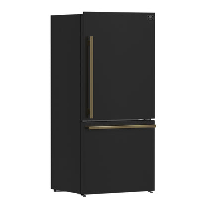 Forno Milano Espresso 31-Inch Bottom Freezer Refrigerator, Black, 17.2 cu.ft Capacity, Energy Efficient - Forno Appliances