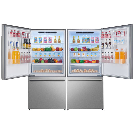 Forno Milano 2-Piece 62-Inch Freestanding Dual Bottom Freezer Refrigerator, Stainless Steel – 34.4 cu.ft, Touch Control, Ice Maker - Forno Appliances