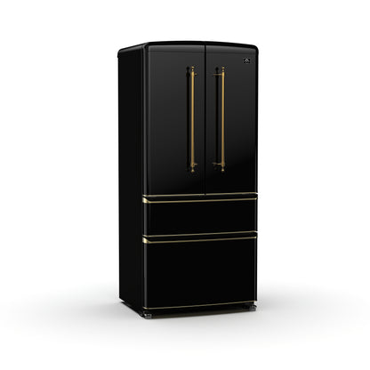 Forno Luigi 33-Inch French Door Refrigerator, 18 cu.ft, Black Finish, Antique Brass Handles, ENERGY STAR Certified - Forno Appliances