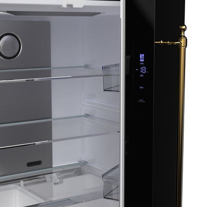 Forno Luigi 33-Inch French Door Refrigerator, 18 cu.ft, Black Finish, Antique Brass Handles, ENERGY STAR Certified - Forno Appliances