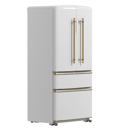 Forno Luigi 33-Inch French Door Refrigerator, 18 cu.ft, White Finish, Antique Brass Handles, ENERGY STAR Certified - Forno Appliances