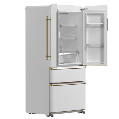 Forno Luigi 33-Inch French Door Refrigerator, 18 cu.ft, White Finish, Antique Brass Handles, ENERGY STAR Certified - Forno Appliances
