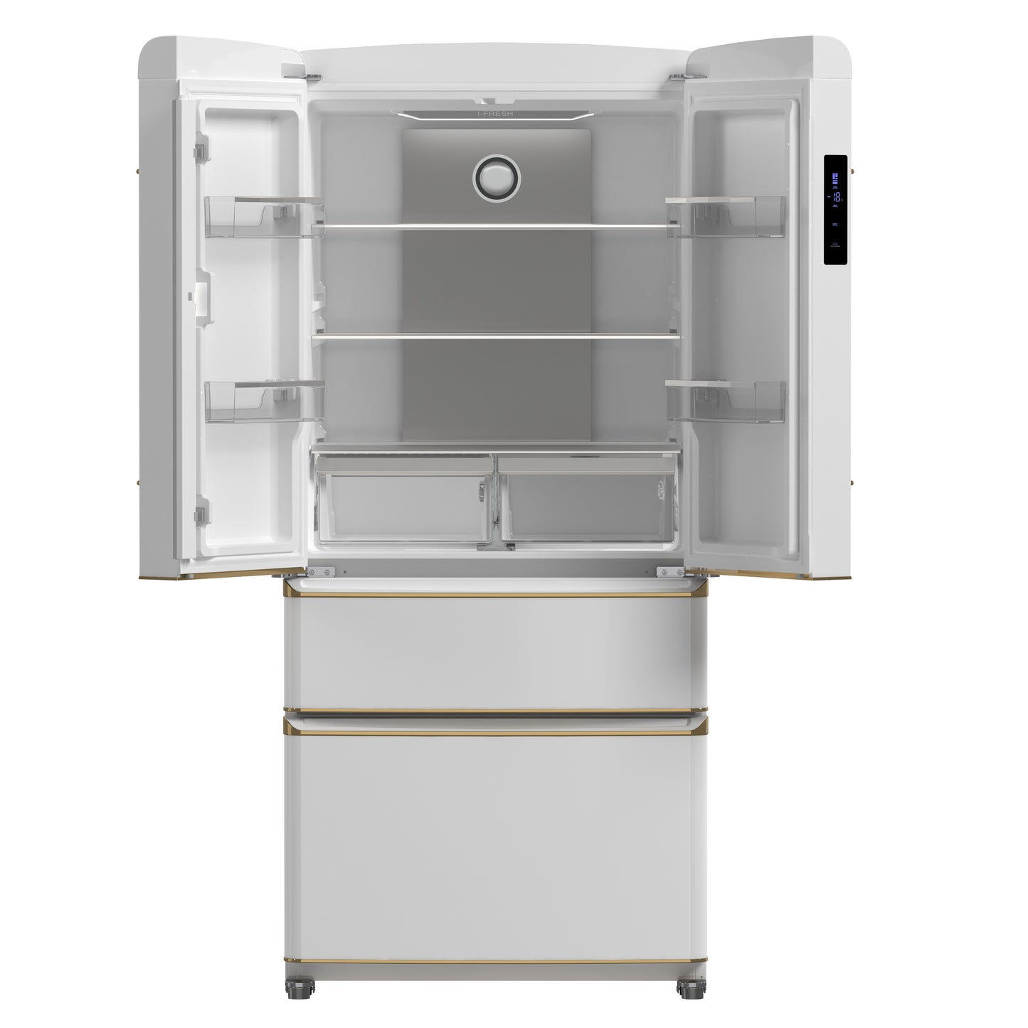 Forno Luigi 33-Inch French Door Refrigerator, 18 cu.ft, White Finish, Antique Brass Handles, ENERGY STAR Certified - Forno Appliances