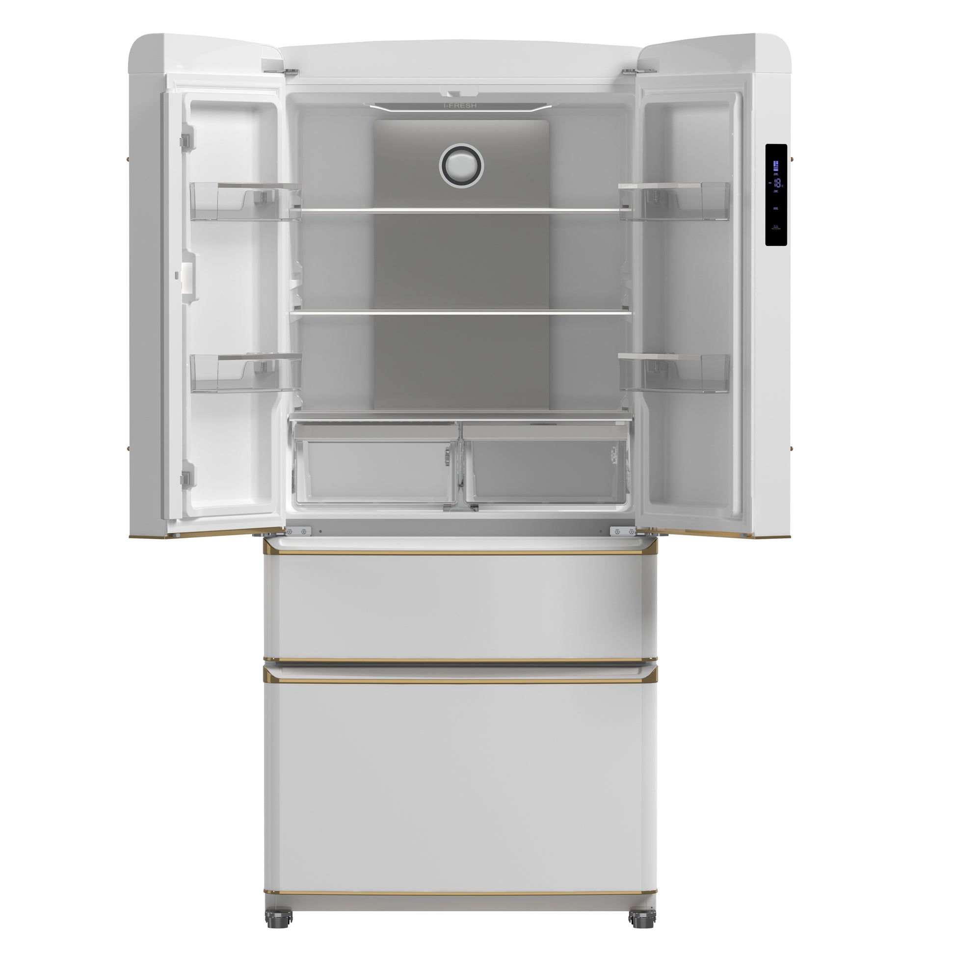 Forno Luigi 33-Inch French Door Refrigerator, 18 cu.ft, White Finish, Antique Brass Handles, ENERGY STAR Certified - Forno Appliances