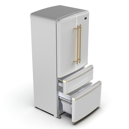 Forno Luigi 33-Inch French Door Refrigerator, 18 cu.ft, White Finish, Antique Brass Handles, ENERGY STAR Certified - Forno Appliances