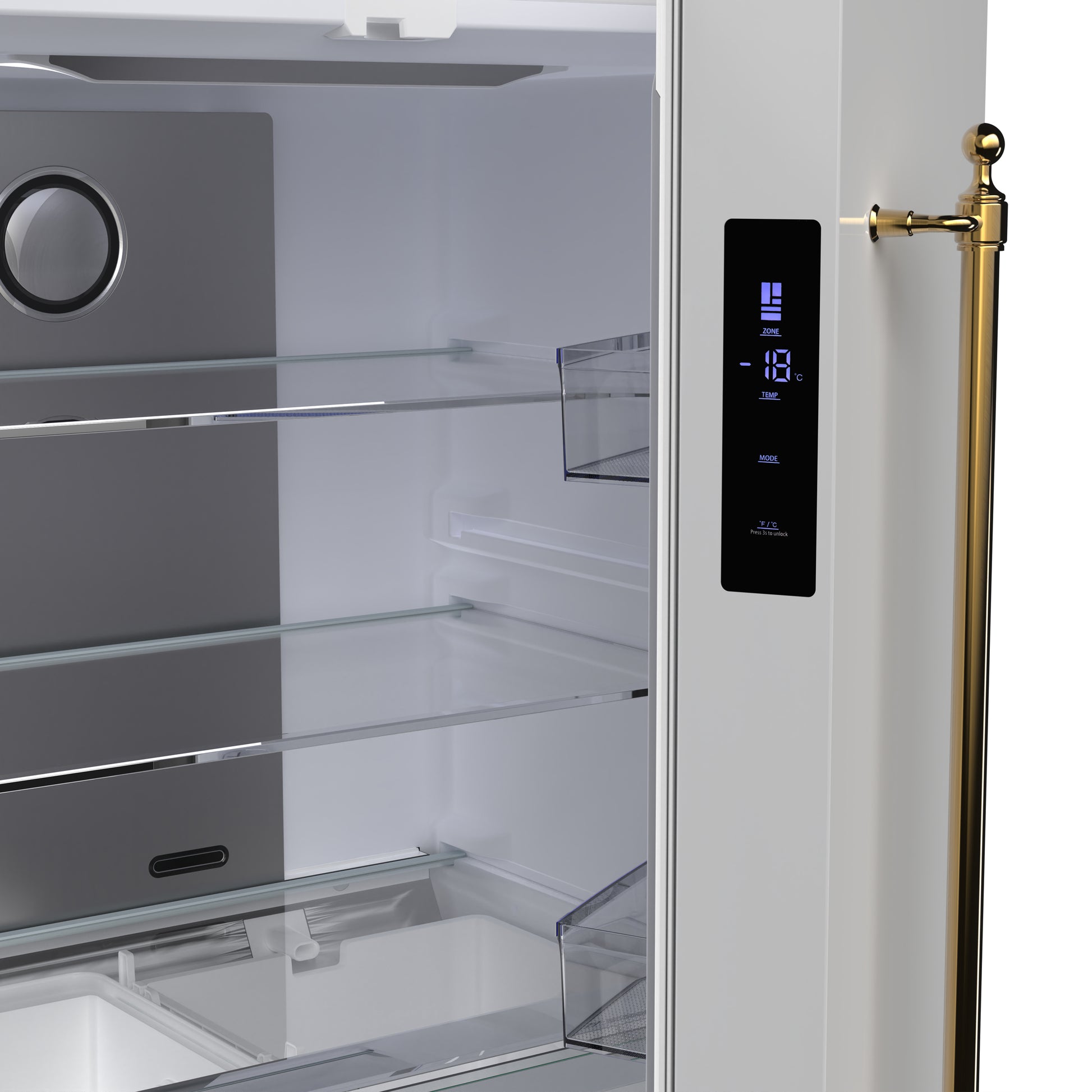 Forno Luigi 33-Inch French Door Refrigerator, 18 cu.ft, White Finish, Antique Brass Handles, ENERGY STAR Certified - Forno Appliances