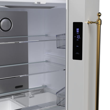 Forno Luigi 33-Inch French Door Refrigerator, 18 cu.ft, White Finish, Antique Brass Handles, ENERGY STAR Certified - Forno Appliances