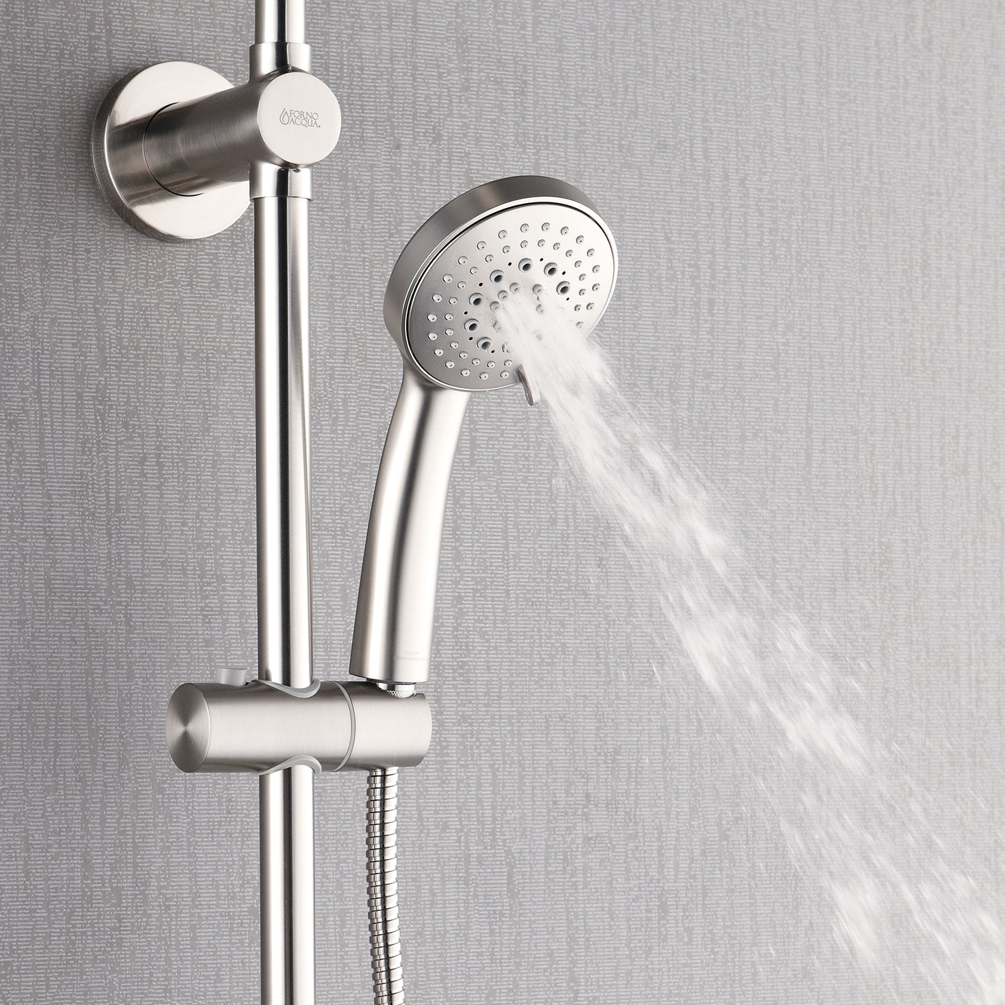 Forno Acqua AcquaSPA Retrofit Shower, Overhead Rainfall Shower, Handheld Shower Head, Body Jets, 6 Way Diverter, Brushed Nickel Finish, 1.8 GPM Flow Rate