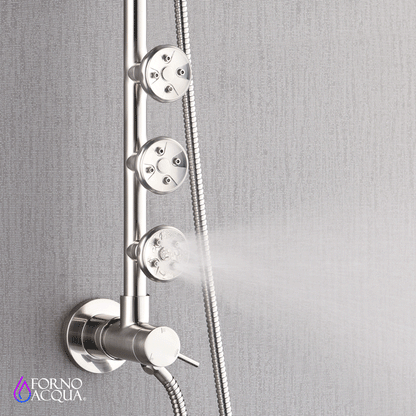 Forno Acqua AcquaSPA Retrofit Shower, Overhead Rainfall Shower, Handheld Shower Head, Body Jets, 6 Way Diverter, Brushed Nickel Finish, 2.5 GPM Flow Rate