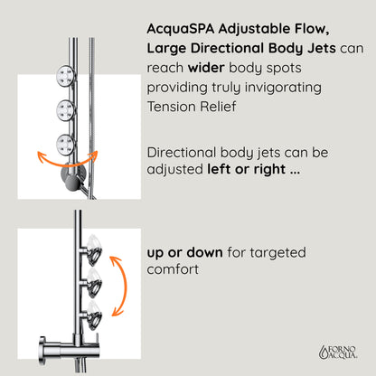 Forno Acqua AcquaSPA Retrofit Shower, Overhead Rainfall, 8 Inch Shower Head, Handheld Shower Head, Body Jets, 6 Way Diverter, Polished Stainless Steel Finish, 1.8 GPM Flow Rate