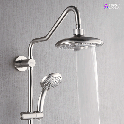 Forno Acqua AcquaSPA Retrofit Shower, Overhead Rainfall, 8 Inch Shower Head, Handheld Shower Head, Body Jets, 6 Way Diverter, Brushed Nickel Finish, 1.8 GPM Flow Rate