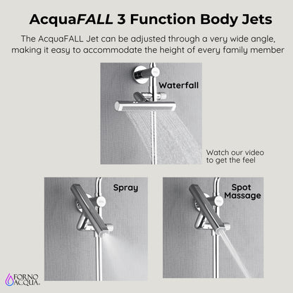 Forno Acqua AcquaFALL Shower, Brushed Nickel Finish, Overhead Rainfall Shower, Handheld Shower Head, Body Jets, 1.8 GPM Flow Rate