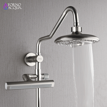Forno Acqua AcquaFALL Shower, Brushed Nickel Finish, Overhead Rainfall Shower, 7 Way Diverter, Handheld Shower Head, Body Jets, 2.5 GPM Flow Rate