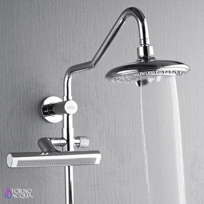 Forno Acqua AcquaFALL Shower, Polished Stainless Steel Finish, Overhead Rainfall Shower, 7 Way Diverter, Handheld Shower Head, Body Jets, 1.8 GPM Flow Rate