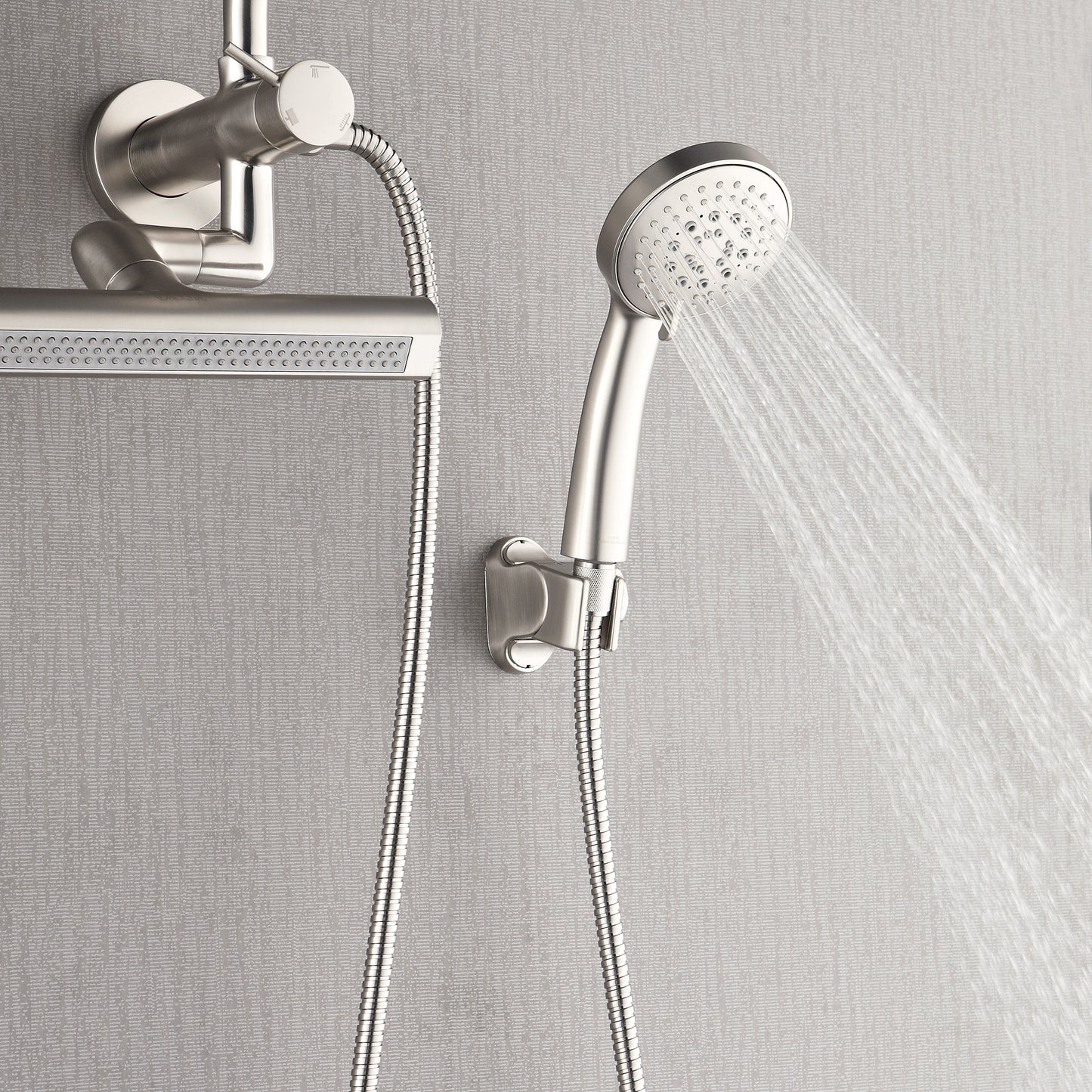 Forno Acqua AcquaFALL Mini Shower Head, Brushed Nickel Finish, Overhead Rainfall Shower, 7 Way Diverter, Handheld Shower Head, Body Jets, 2.5 GPM Flow Rate