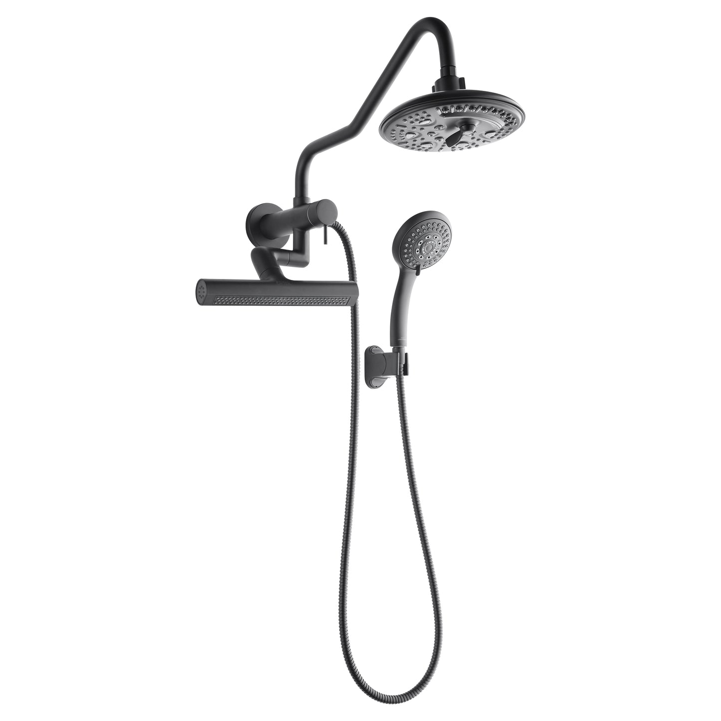 Forno Acqua AcquaFALL Mini 8 Inch Shower Head, Matte Black Finish, Overhead Rainfall Shower, Handheld Shower Head, Body Jets, 1.8 GPM Flow Rate