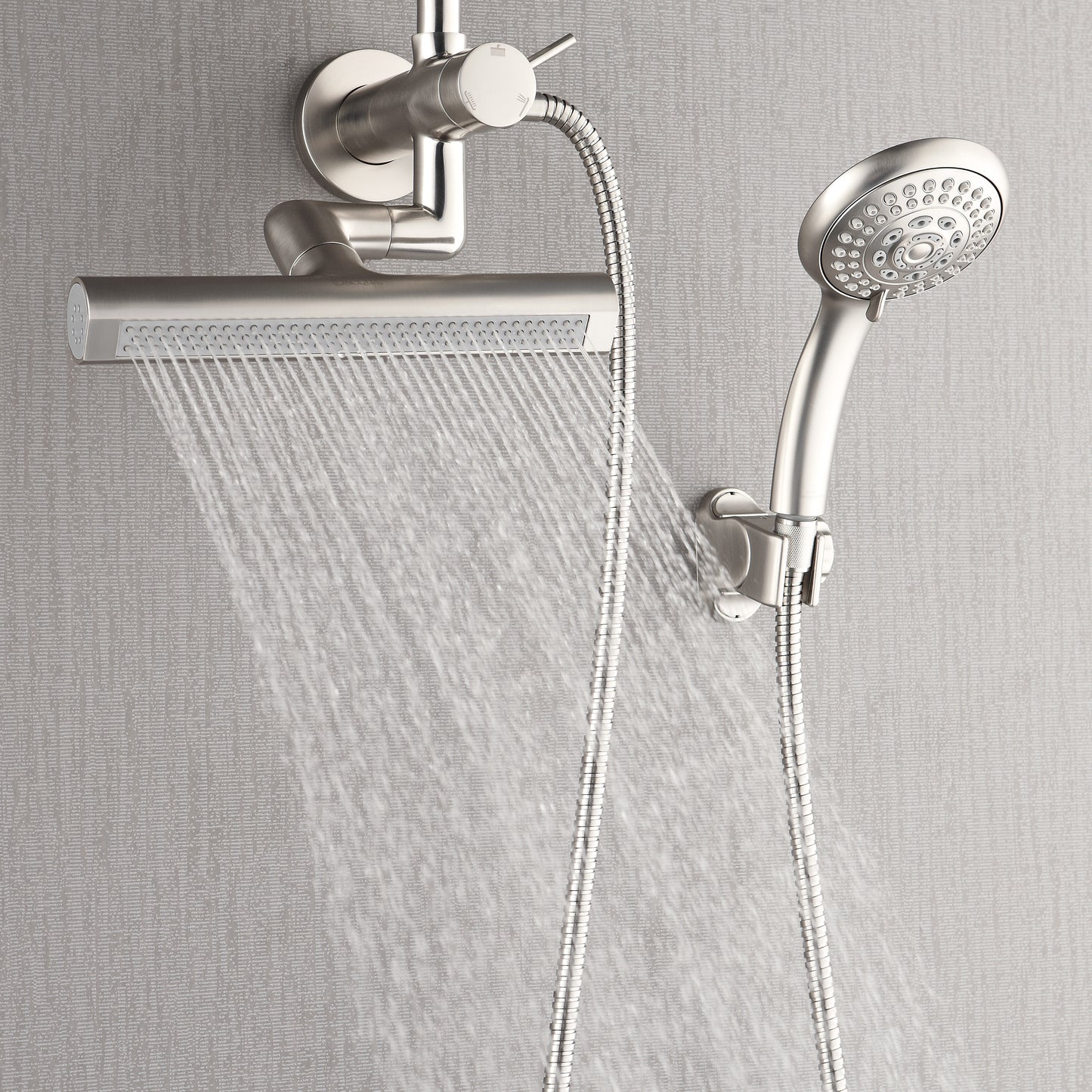 Forno Acqua AcquaFALL Mini 8 Inch Shower Head, Brushed Nickel Finish, Overhead Rainfall Shower, Handheld Shower Head, Body Jets, 1.8 GPM Flow Rate