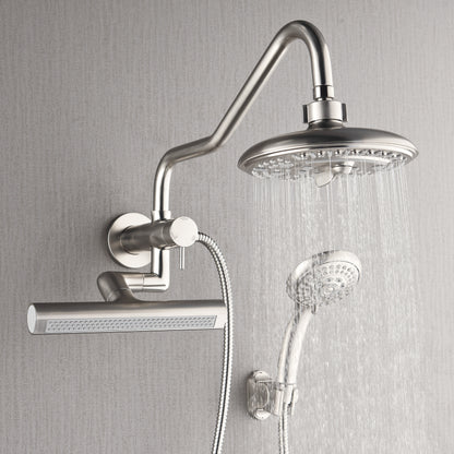 Forno Acqua AcquaFALL Mini 8 Inch Shower Head, Brushed Nickel Finish, Overhead Rainfall Shower, Handheld Shower Head, Body Jets, 2.5 GPM Flow Rate