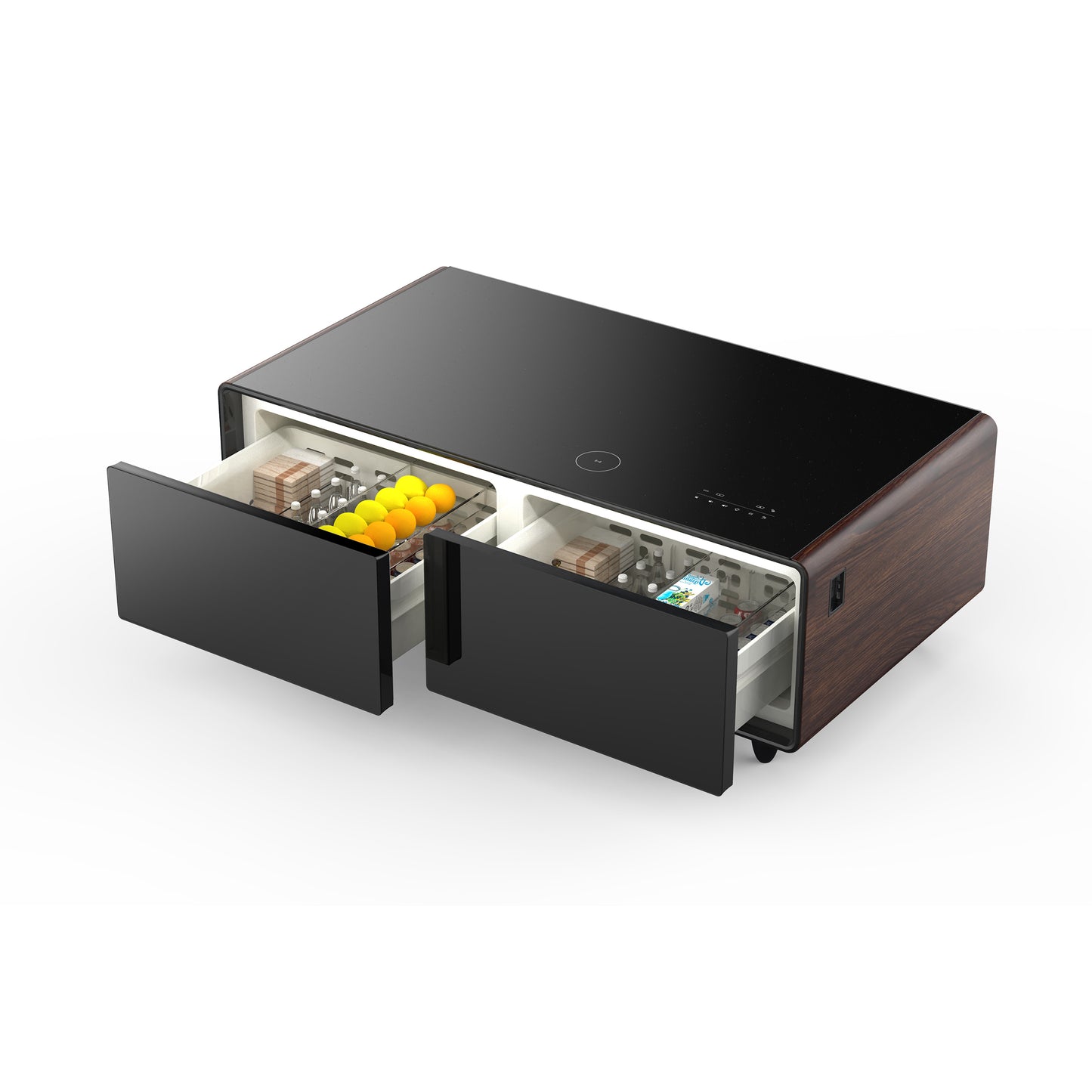 Forno Evoluto Tavolo 51-Inch Smart Coffee Table with Wood-Accent Sides – Dual Cooling Zones, Wireless Charging Pad & Built-In Bluetooth Speakers - Forno Appliances