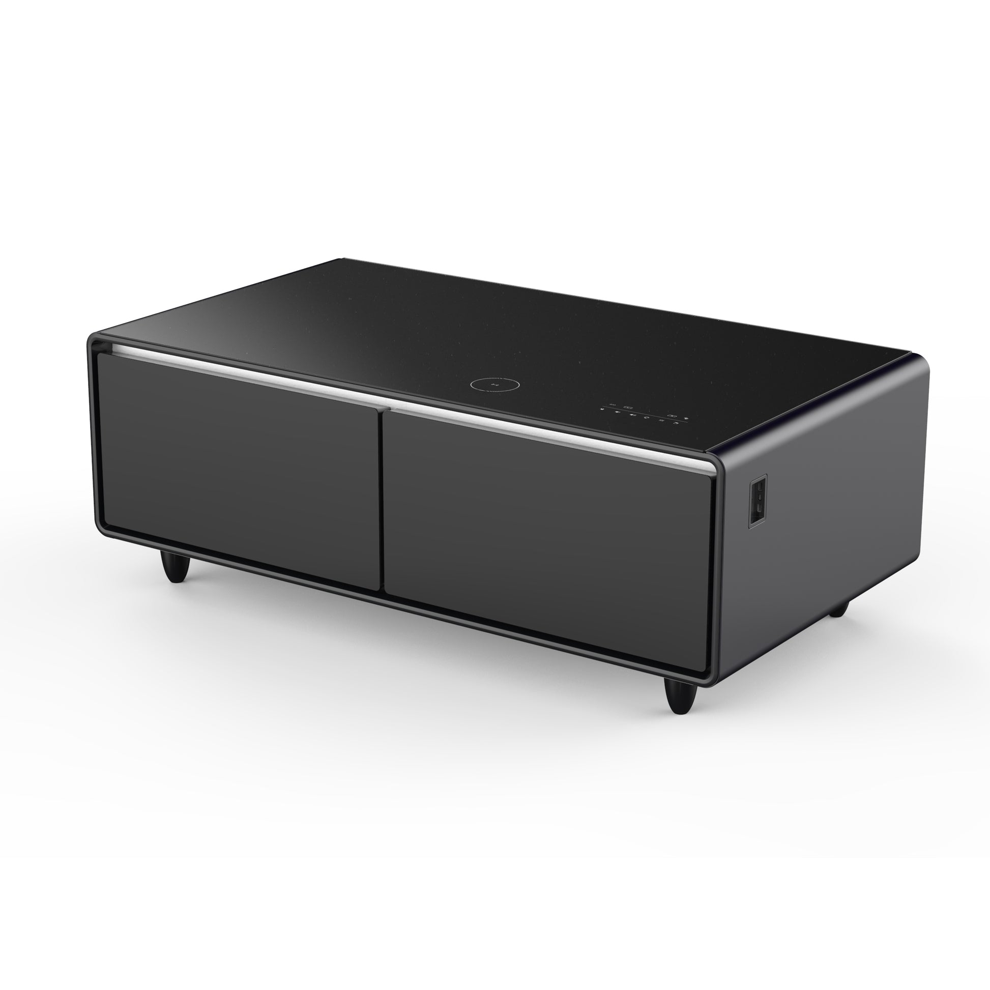 Forno Evoluto Tavolo 51-Inch Black Smart Coffee Table – Dual Refrigerator Drawers, Bluetooth 5.0 Audio, Wireless Charging & RGB Ambient Light - Forno Appliances
