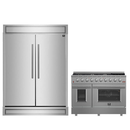 FORNO Premium 2-Piece Kitchen Bundle - Galiano 48" Stainless Steel Gas Range, Forno Maderno 2-28 " Wide Units with Decorative Trim - FBDL-018-03CAUS - Forno Appliances