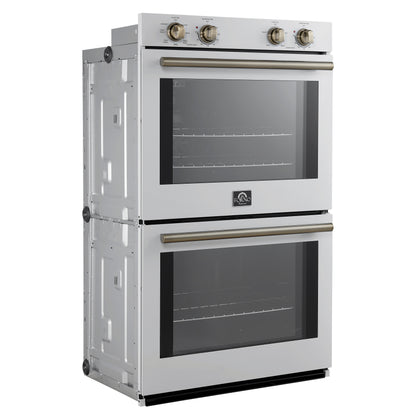 Forno Vomero 30-Inch Double Wall Oven, White, 10 cu.ft Total Capacity, 7100W Convection, Mechanical Controls, Manuel Steam Clean