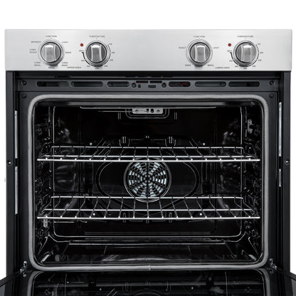 Forno Vomero 30-Inch Double Wall Oven, Stainless Steel, 10 cu.ft Total Capacity, 7100W Convection, Mechanical Controls, Self-Cleaning Function - Forno Appliances