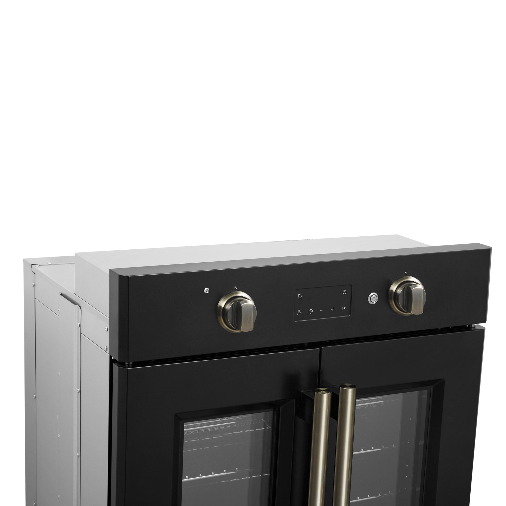 Forno Asti 30-Inch French Door Electric Wall Oven in Black & Antique Brass, 3.68 cu. ft. True Convection, 3,600W, Air Fry, Sous Vide, Self-Clean - Forno Appliances