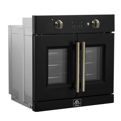 Forno Asti 30-Inch French Door Electric Wall Oven in Black & Antique Brass, 3.68 cu. ft. True Convection, 3,600W, Air Fry, Sous Vide, Self-Clean - Forno Appliances