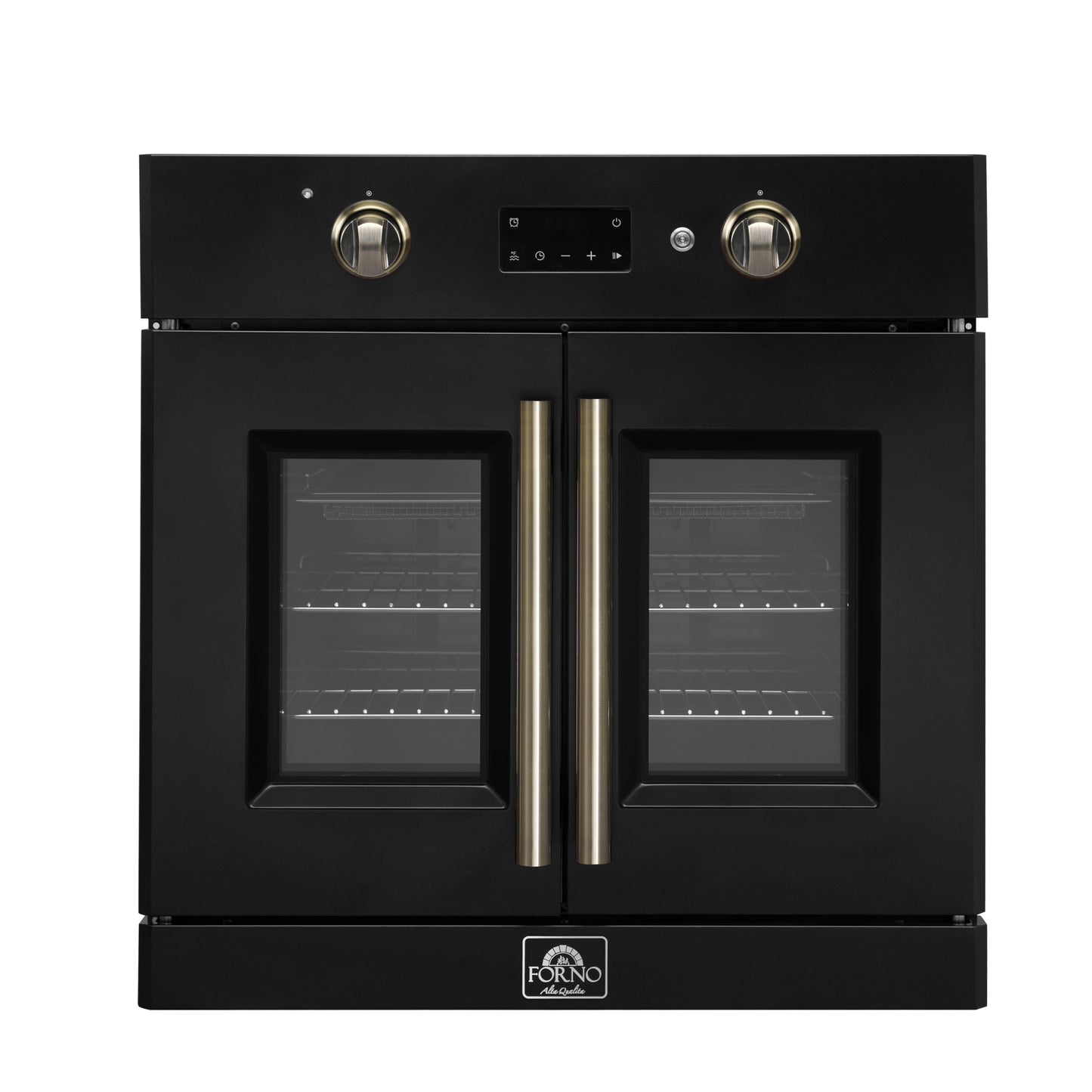 Forno Asti 30-Inch French Door Electric Wall Oven in Black & Antique Brass, 3.68 cu. ft. True Convection, 3,600W, Air Fry, Sous Vide, Self-Clean - Forno Appliances