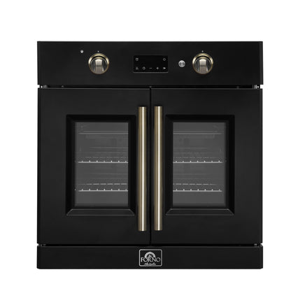 Forno Asti 30-Inch French Door Electric Wall Oven in Black & Antique Brass, 3.68 cu. ft. True Convection, 3,600W, Air Fry, Sous Vide, Self-Clean - Forno Appliances