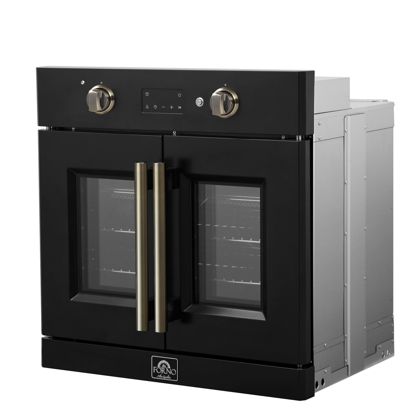 Forno Asti 30-Inch French Door Electric Wall Oven in Black & Antique Brass, 3.68 cu. ft. True Convection, 3,600W, Air Fry, Sous Vide, Self-Clean - Forno Appliances