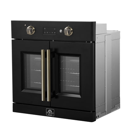 Forno Asti 30-Inch French Door Electric Wall Oven in Black & Antique Brass, 3.68 cu. ft. True Convection, 3,600W, Air Fry, Sous Vide, Self-Clean - Forno Appliances