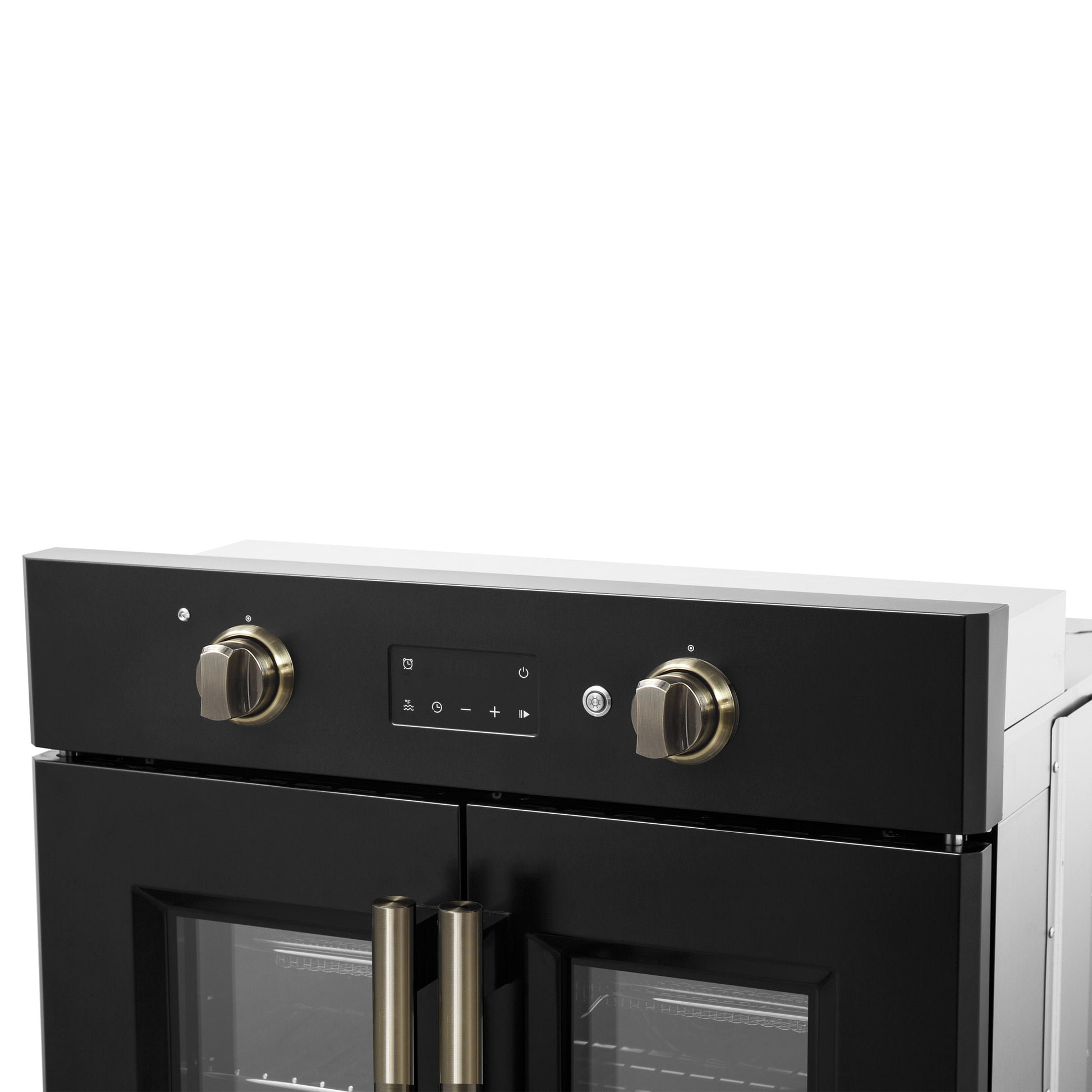 Forno Asti 30-Inch French Door Electric Wall Oven in Black & Antique Brass, 3.68 cu. ft. True Convection, 3,600W, Air Fry, Sous Vide, Self-Clean - Forno Appliances