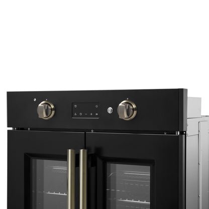 Forno Asti 30-Inch French Door Electric Wall Oven in Black & Antique Brass, 3.68 cu. ft. True Convection, 3,600W, Air Fry, Sous Vide, Self-Clean - Forno Appliances