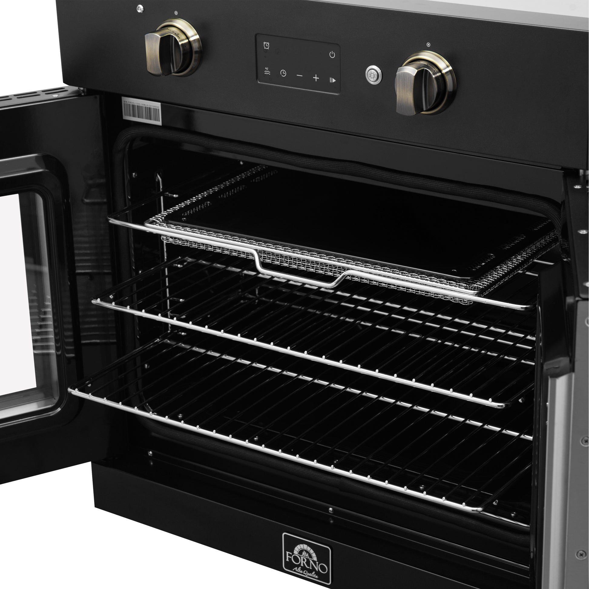 Forno Asti 30-Inch French Door Electric Wall Oven in Black & Antique Brass, 3.68 cu. ft. True Convection, 3,600W, Air Fry, Sous Vide, Self-Clean - Forno Appliances