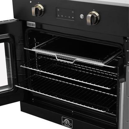 Forno Asti 30-Inch French Door Electric Wall Oven in Black & Antique Brass, 3.68 cu. ft. True Convection, 3,600W, Air Fry, Sous Vide, Self-Clean - Forno Appliances