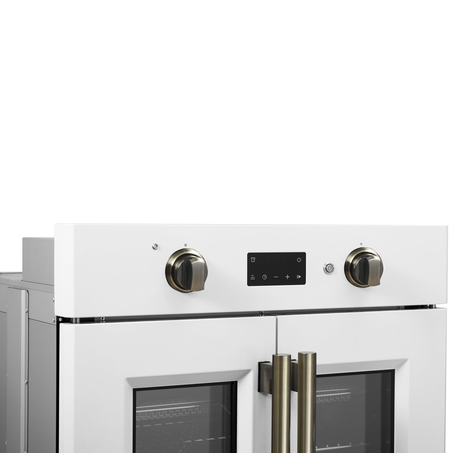 Forno Asti 30-Inch French Door Electric Wall Oven in White & Antique Brass, 3.68 cu. ft. True Convection, 3,600W, Air Fry, Sous Vide, Self-Clean - Forno Appliances