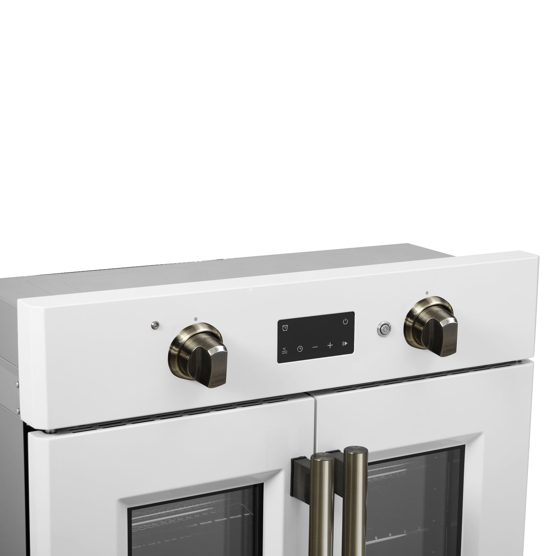 Forno Asti 30-Inch French Door Electric Wall Oven in White & Antique Brass, 3.68 cu. ft. True Convection, 3,600W, Air Fry, Sous Vide, Self-Clean - Forno Appliances