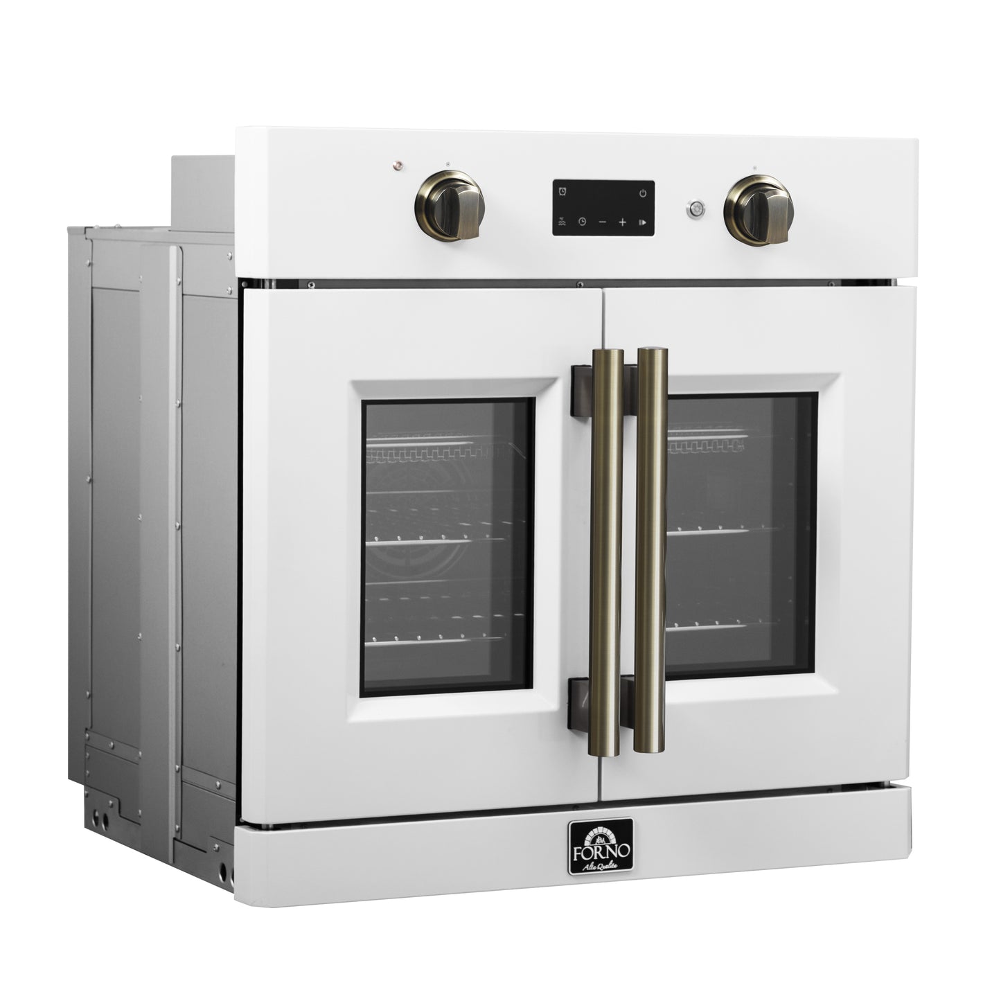 Forno Asti 30-Inch French Door Electric Wall Oven in White & Antique Brass, 3.68 cu. ft. True Convection, 3,600W, Air Fry, Sous Vide, Self-Clean - Forno Appliances