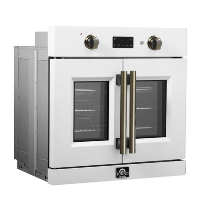 Forno Asti 30-Inch French Door Electric Wall Oven in White & Antique Brass, 3.68 cu. ft. True Convection, 3,600W, Air Fry, Sous Vide, Self-Clean - Forno Appliances