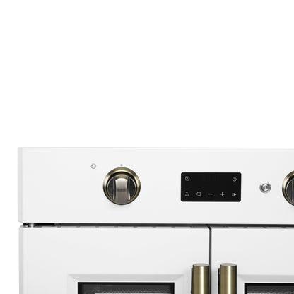 Forno Asti 30-Inch French Door Electric Wall Oven in White & Antique Brass, 3.68 cu. ft. True Convection, 3,600W, Air Fry, Sous Vide, Self-Clean - Forno Appliances